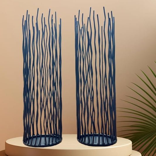 Set of 2, High 11.8Inch Minimalist Black Iron Candle Holder Indoor and Outdoor Cage Modern Black Wire Candlestick Holder Cylinder Pillar Candle Stand for Wedding, Dining Table, Home Decor Centerpiece