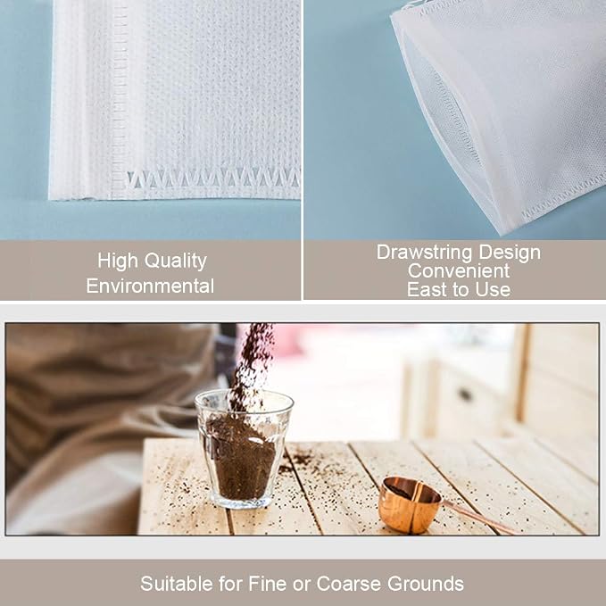 YQL Cold Brew Coffee Filter,50PCS 6X10 Inch No Mess Cold Brew Coffee Bags Disposable Mesh Brewing Bags Tea Filter Bag for Cold Brew Coffee or Tea(4x6/8x12inch Available)