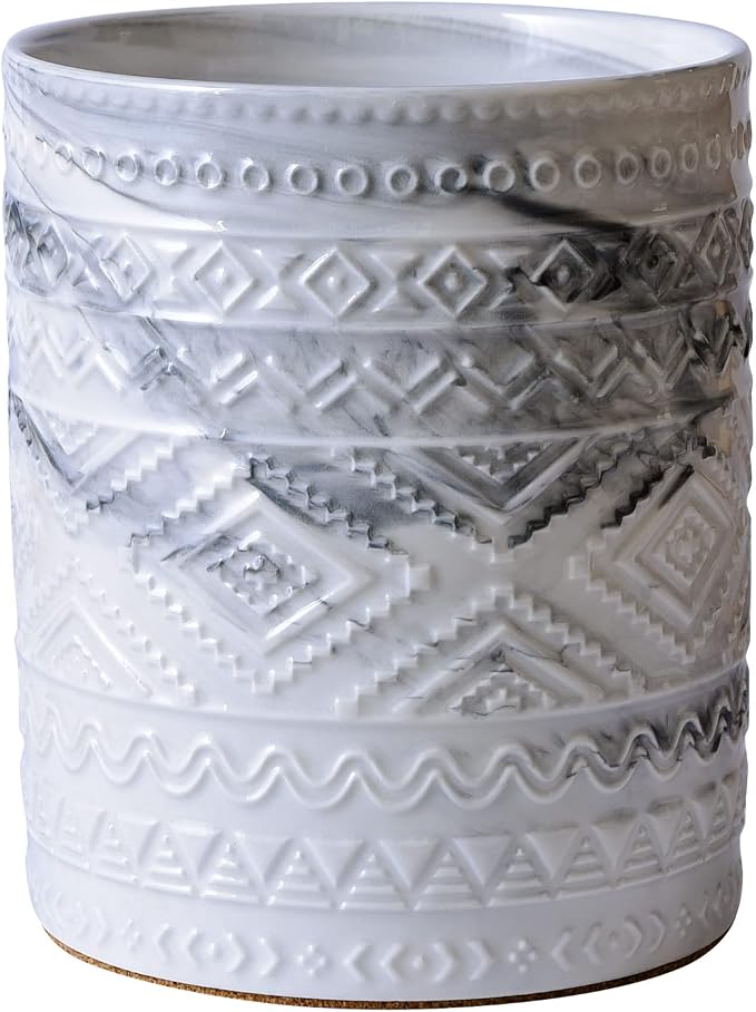 Yundu Grey Ceramic Marble Kitchen Utensil Holder for Countertop, Utensil Crock for Home Décor