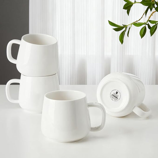 Teocera Coffee Mugs Set of 4-12oz Chip-Resistant Ceramic Cups with Ergonomic Handle | Dishwasher & Microwave Safe White Mugs | Keeps Beverage Hot, Perfect for Family Kitchen & Holiday Gifts