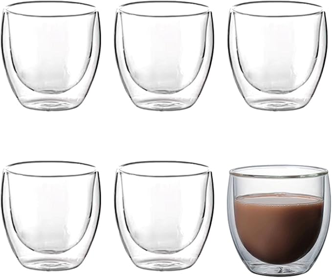 6pcs Double Walled Espresso Cups 2.7 Ounce Clear Expresso Coffee Mugs Espressos Shot Glasses Small Demitasse Cups for Espressos Machine(COLOR:Clear)