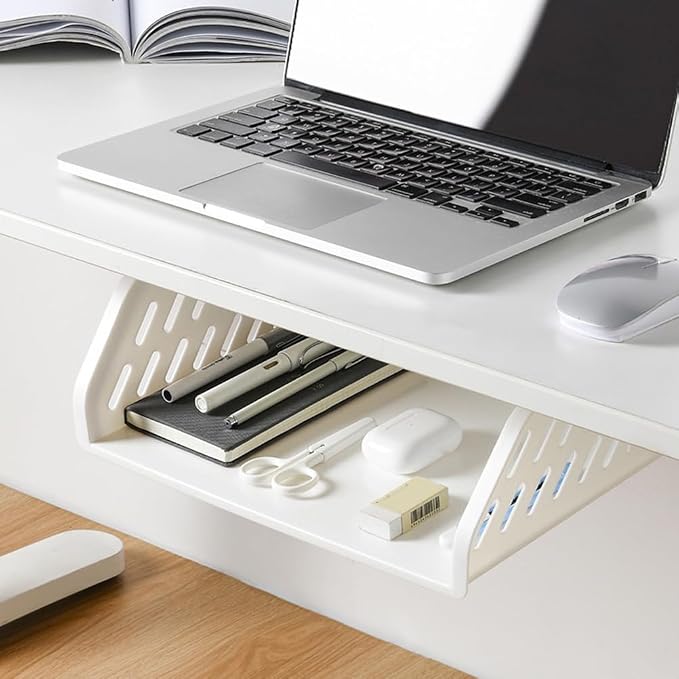 Cabilock Plastic Kitchen Storage Shelf 12.71X9.05X3.54In under Desk Hanging Rack Organizer for Bathroom Office Multipurpose Neat Storage Solution