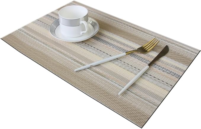 Placemats for Kitchen Table Mats Washable Table Placemats Easy to Clean PVC Placemat Set of 8 (Beige)