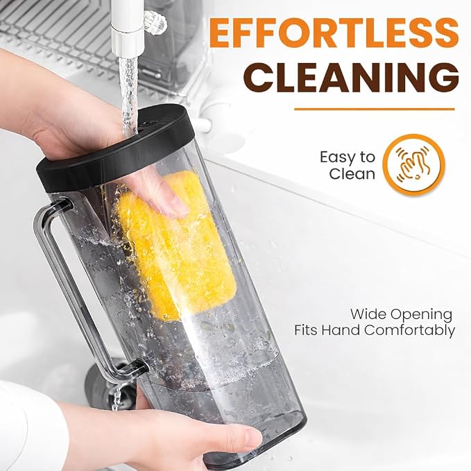 SlimFit 64oz Cold Brew Coffee Maker, Leakproof and fits for fridge door, RV Essentials - BPA-Free Plastic with filter, Large 2L capacity, Iced Tea, Fruit Infused Pitcher, RV Accessory