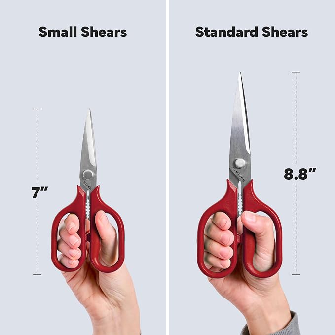 Misen Heavy Duty Kitchen Shears - Comfortable Ambidextrous Scissors for Meat, Poultry, Herbs & More - Easy to Clean - German Stainless Steel - Small | Red