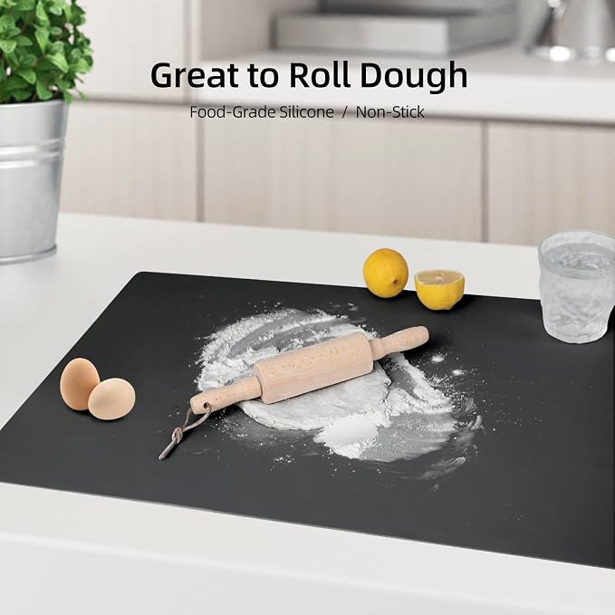 2 Pack Silicone Mats for Kitchen Counter, Treerit 23.62" x 15.75" Thick Large Silicone Mat, Nonskid Heat Resistant Countertop Protector, Easy to Clean, Black