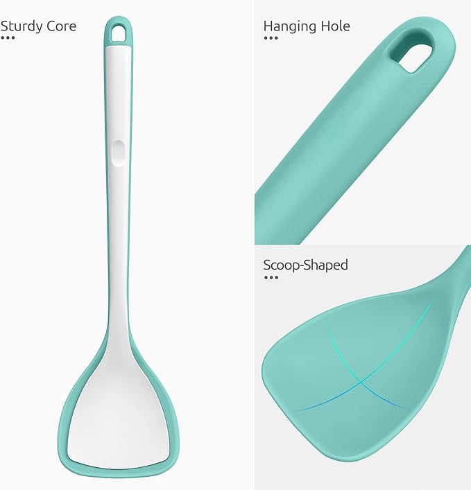 U-Taste 18/8 Stainless Steel Measuring Cups and Spoons Set of 12 and 600ºF Heat Resistant 13.76" Long, 3.63" Wide Wok Spatula for Kitchen Stir Fry (Aqua Sky)