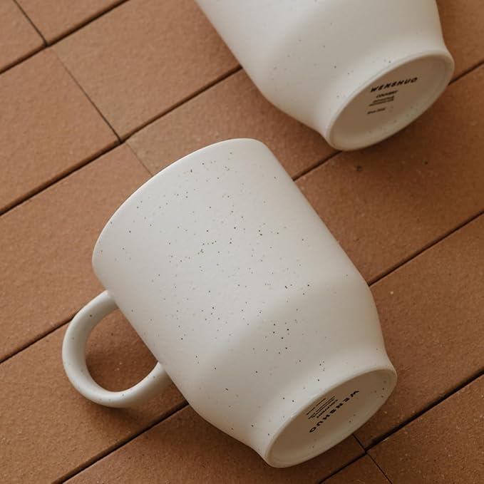 WENSHUO Mug Set of 4, Reactive Glazed Stoneware Mug, 12oz (Nacre White)