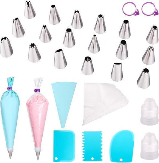Piping Bags and Tips Set, 126 Pcs Cake Decorating Kit with 100pcs 12 Inch Disposable Pastry Bags,1 Reusable Piping Bags, 18 Piping Tips, 3 Cake Scraper, 2 Couplers, 2 Bag Ties, Baking Supplies