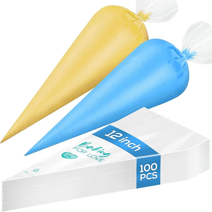 12 Inch Thick Disposable Piping Bags, 100PCS Anti Burst Pastry Bags for Cake Decorating Cream Frosting and Baking Supplies, Tipless Piping