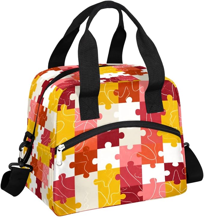 Pardick Autism Puzzle Color Insulated Lunch Bag for Women Leakproof Lunch Box Large Cooler Thermal Tote Bag with Shoulder Strap Meal Prep Bags for Work School Office Picnic Teen Girls Adult