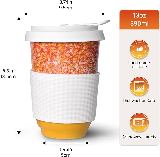 13oz Ceramic Travel Coffee Mug Set, 2pcs Stylish Ceramic Coffee Mug With Lid, Portable Coffee Cup For Hot Or Cold Drinks Microwave Dishwash Safe, for Mother's Day Birthday Gift
