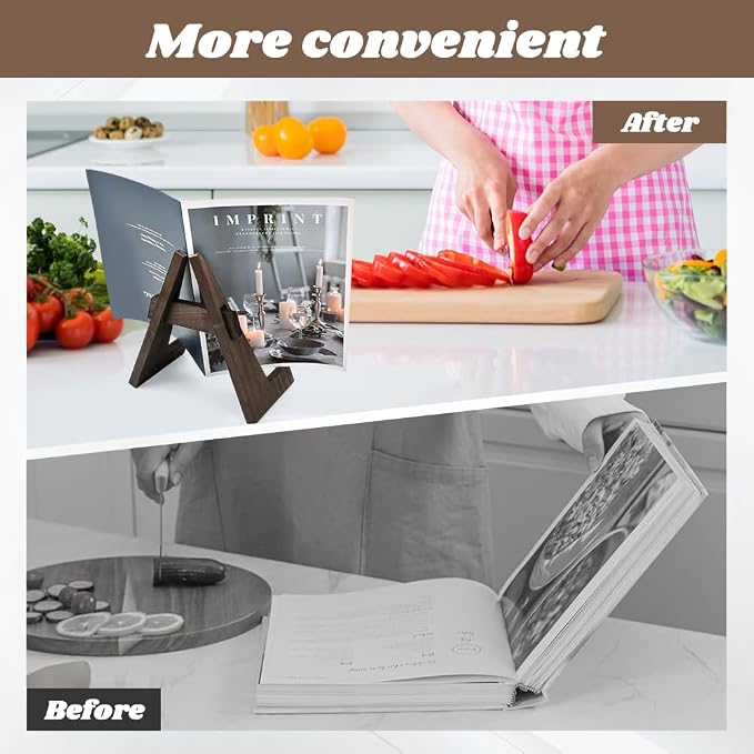 Cookbook Stand, Recipe Book Holder for Kitchen Counter Solid Wood Cookbook Holder Set, Adjustable Recipe Book Holder, Multifunctional Display Stand(Color:Brown)