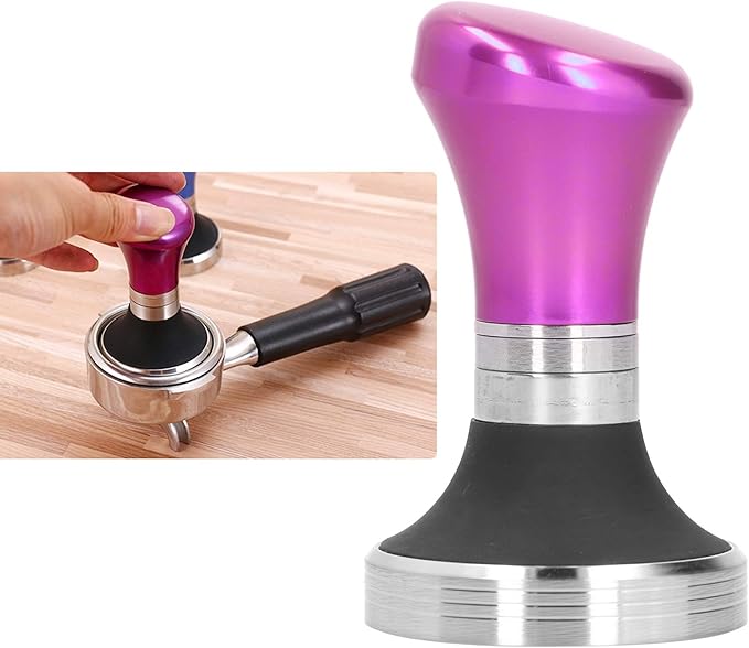Luqeeg Coffee Tamper, 58mm Flat Metal Espresso Pressure Tamper, Stainless Steel Base Coffee Powder Hammer Espresso Tamper Coffee Tools for Home Coffee Kitchen Espresso Accessories (Rose Red)
