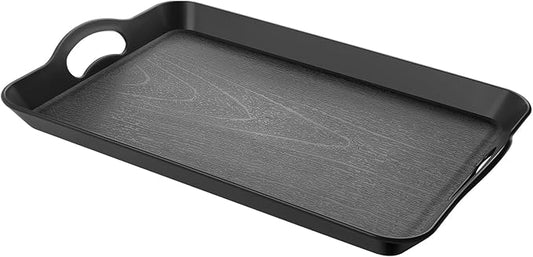 Black Serving Trays with Handles, 16 x 11 inch Rectangular Non Skid Multi-Purpose Plastic OttomanTray for Restaurant, Parties, Coffee Table, Kitchen