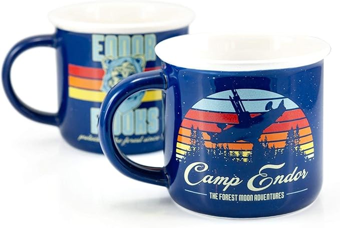 Star Wars Camp Endor Retro Style Mugs | Ewok Forest Camp of Endor Cups | Set of 2 Ceramic Mugs