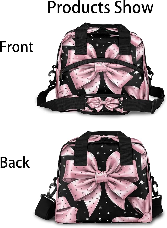 Pink Bow Pattern Insulated Lunch Bag for Women Men Reusable Lunch Box Cooler Bag Large Leakproof Lunch Tote with Adjustable Shoulder Strap for Adult Work Picnic Camping Beach Office