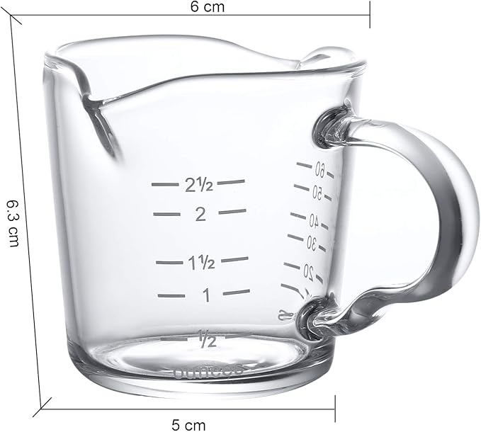 70ml Mini Glass Measuring Cup with handle 2 oz Shot Glass Espresso Jugs Measure Cup Glass Jigger Spirit Round Graduated Beaker Measuring Cup for Bar Party Wine Cocktail Drink Shaker Milk Coffee