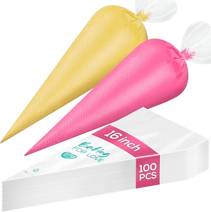 16 Inch Thick Disposable Piping Bags, 100PCS Anti Burst Pastry Bags for Cake Decorating Cream Frosting and Baking Supplies, Tipless Piping
