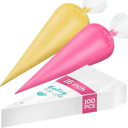 16 Inch Thick Disposable Piping Bags, 100PCS Anti Burst Pastry Bags for Cake Decorating Cream Frosting and Baking Supplies, Tipless Piping