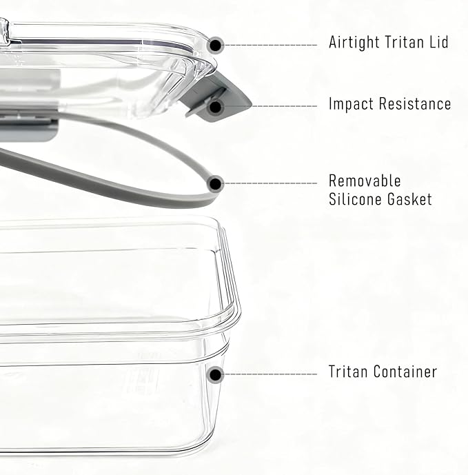 2.8L Tritan Plastic Food Storage Containers, Airtight Tritan Plastic Locking for Fridge Freezer, Meal Prep, Deli Meat, Snacks, 8 Containers with Lids, 16 pieces, Extra Large, Clear