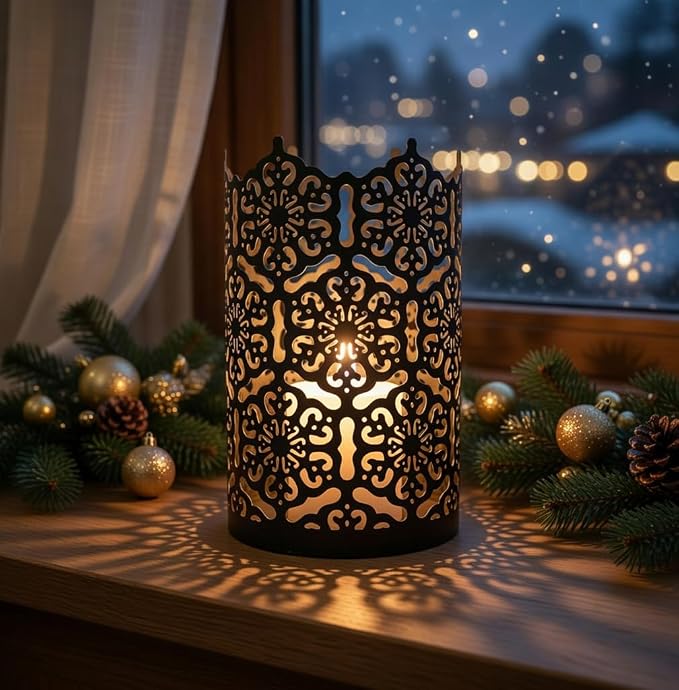 Hosley 7 Inch High Cut Bronze LED Votive Tealight Holder Lantern Intricate Floral Design for Timeless Elegance and Cozy Illumination in Stylish Home D cor Elevate Your Ambiance