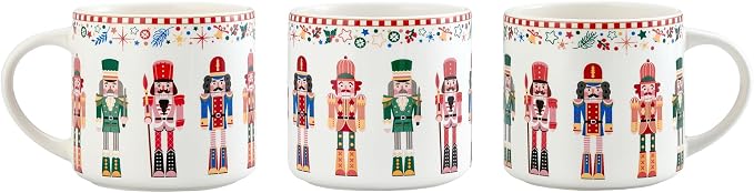 Bico Christmas Soldier Ceramic Mug Set of 4, Christmas Coffee Mugs, 19oz Holiday Cups for Tea, Cocoa, or Hot Drinks, Microwave & Dishwasher Safe