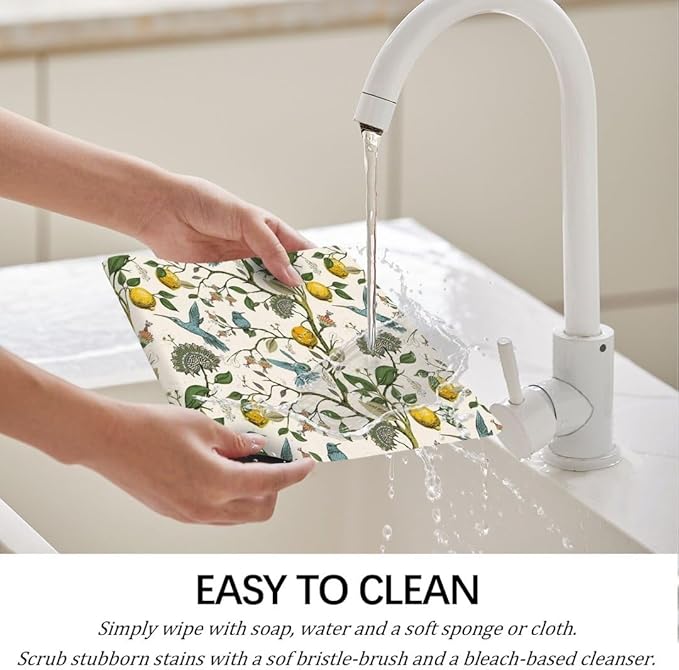 Boho Floral Hummingbird Placemats Set of 4 Vintage William Morris Washable Heat Resistant Place Mats for Dining Table Rustic Lemon Tree Sunflower Print Linen Woven Wipeable Kitchen Table Mat