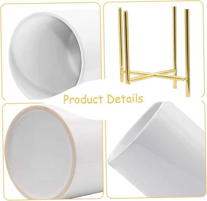 Ceramic Utensil Holder with Metal Frame 3.6x4.3, Countertop Kitchen Utensil Caddy for Spoon Fork Cutlery Storage, Tabletop Organizer Vase, Gold