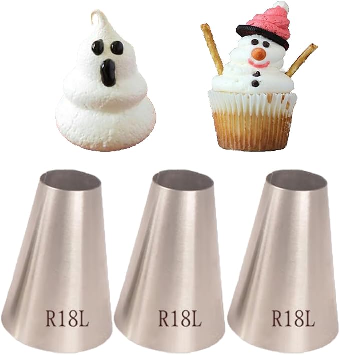 Extra Large Round Piping Tip,Big Round Icing Tip Piping Macarons,Cannolis,Dollops,Cake & Cookie Decorating Plain Tube,3 Pcs