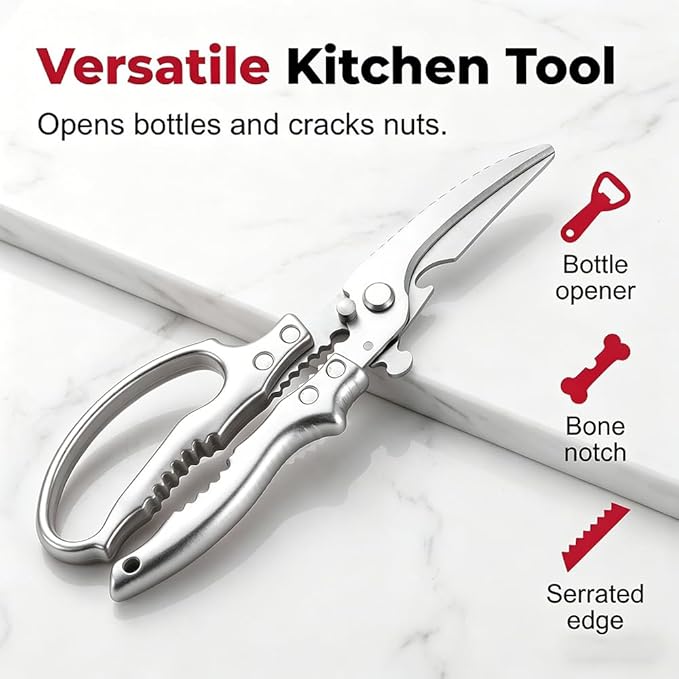 Heavy Duty Poultry Shears, Stainless Steel Kitchen Scissors, Multi-Purpose Kitchen Shears for Bone, Meat, Chicken, Fish, Turkey, Vegetables, Dishwasher Safe (Black)