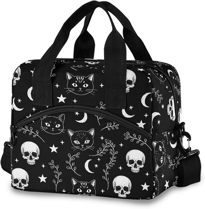ALAZA Gothic Moon Skull Cat Lunch Box for Men Women Adults Insulated Lunch Bag Cooler Bag with Adjustable Shoulder Strap for Work Picnic Travel