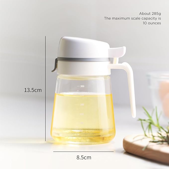 Auto Flip Olive Oil Dispenser Bottle - 12oz Clear Glass With Scale for Kitchen - Cruet