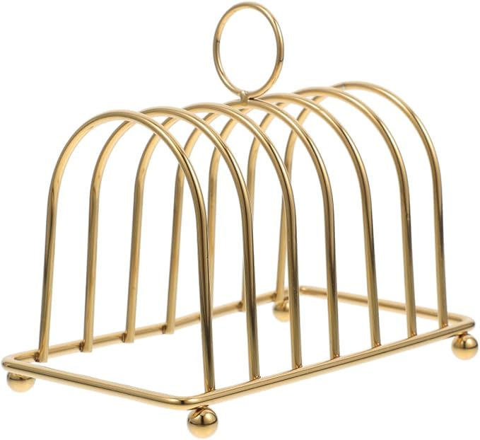 Metal Chrome 6 Slote Slices Toast Rack Toast Serving Dining Rack Stand Loaf Bread Holder, Toast Holder Rack, Bread Slice Stand, Toast Rack, Cooling Bread Rack for Kitchen, or Bakery (Gold)