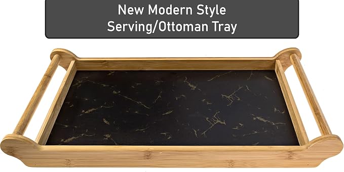 Large Serving Tray - Bamboo Wood Rectangle with Round Handles - Great Coffee Table or Ottoman Platter Decorative Trays - Breakfast, Dinner, Eating Food in Bed, or Tea Tray W/Raised Edge 18x12 Black