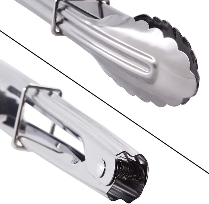 HINMAY Small Stainless Steel Serving Tongs 7-Inch Salad Tongs, Set of 3 (Silver)