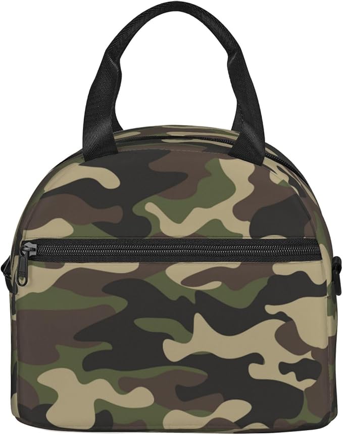bassyil Camouflage Hunting Camo Insulated Lunch Bag Reusable Lunch Box With Adjustable Shoulder Strap Cooler Tote Bag For Men Women
