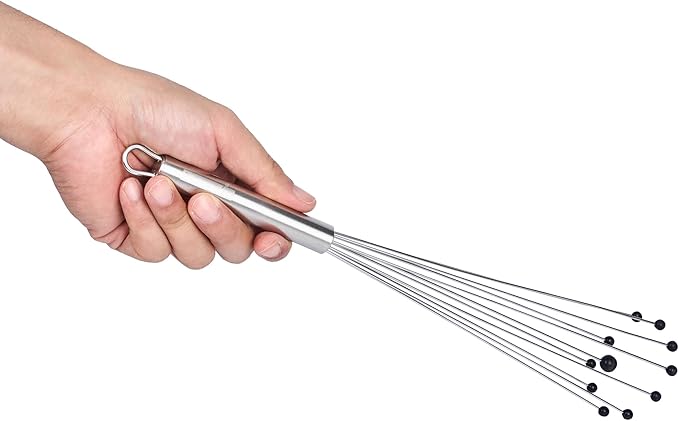 Restaurantware 12.5 in Stainless Steel Ball Whisk with Silicone Tips - German Standard Sauce & Gravy Whisk, Non-Scratch, Dishwasher Safe - Non-Stick Silicone Ball Whisk for Baking
