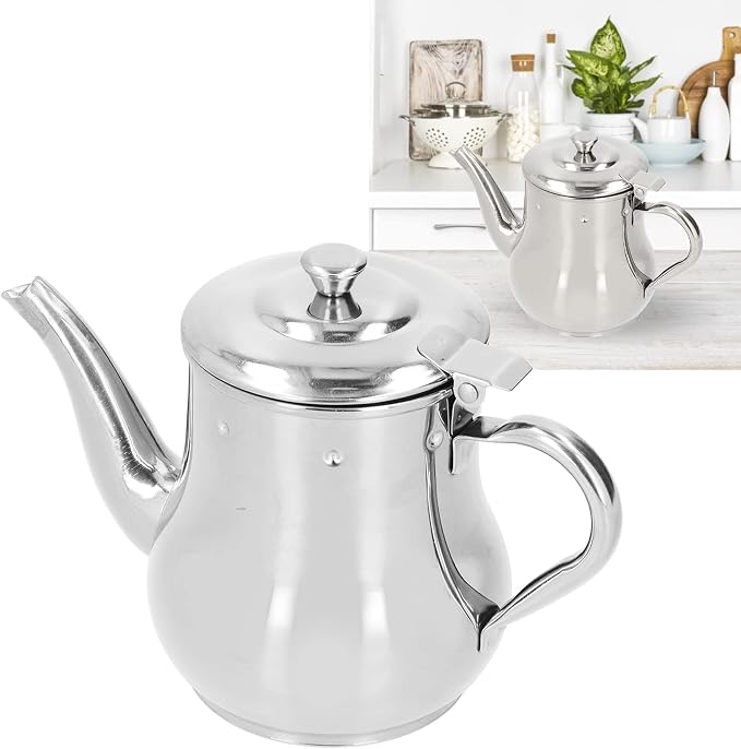 OUKENS Teapot with Removable Strainer, 30oz Stainless Steel Gooseneck Pour Over Kettle Modern Silver Small Coffee Tea Pot Infuser for 1-3 People, for Loose Leaf Tea & Pour-Over Coffee