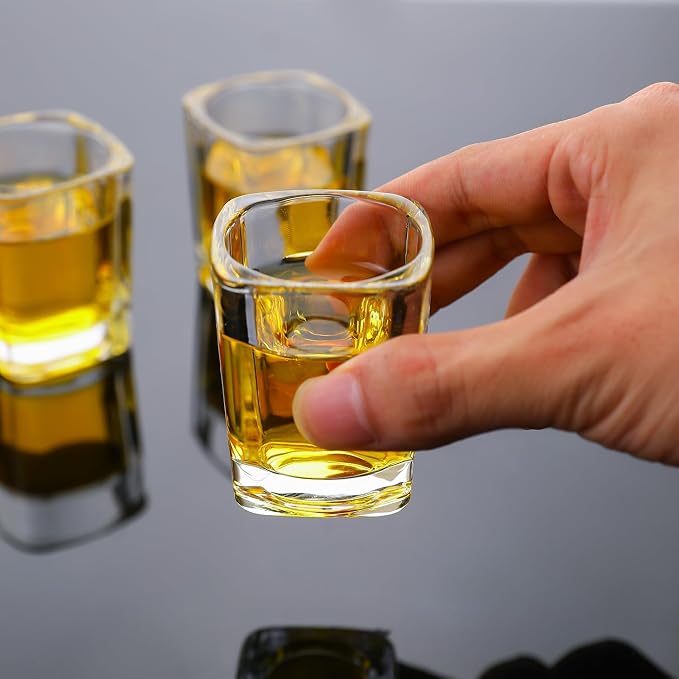 Shot Glasses 2.3 oz, Set of 6 - Cute Square Tequila Glasses, Perfect for Whiskey, Tequila, Liqueurs, Party & Collection, Espressos, Spirits & Liquors (6, Clear square)