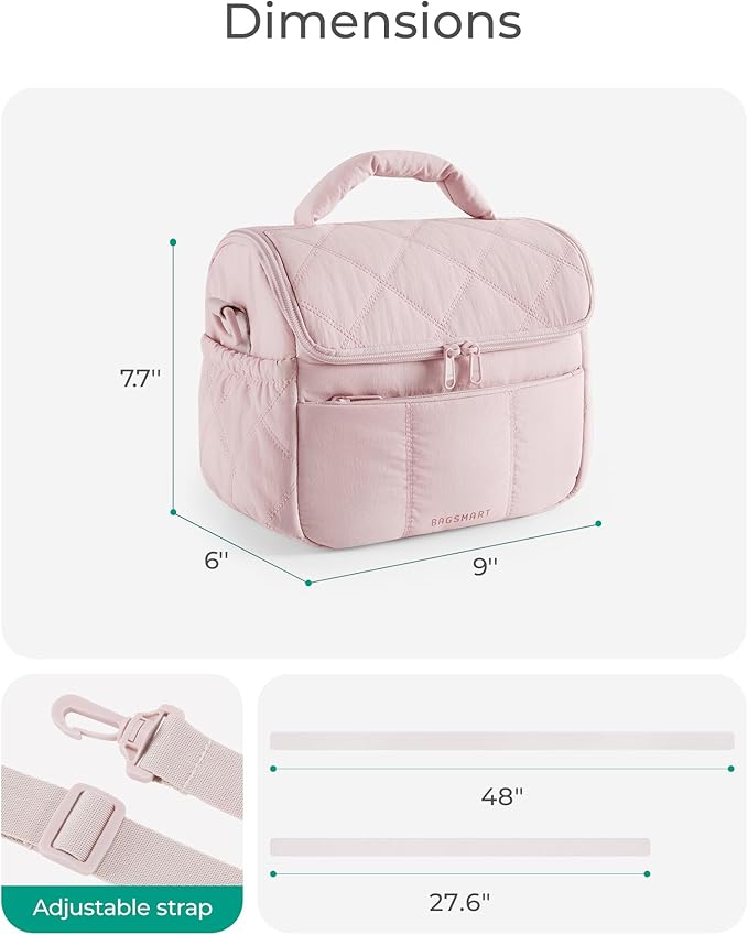 BAGSMART Insulated Lunch Bags for Women, Cute Quilted Lunch Box, Lightweight Puffy Padded Waterproof Lunch Tote, Reusable Lunch Cooler for Work Picnic Travel, Sage Green