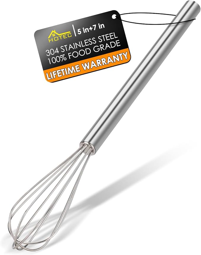 HOTEC 10 Inch Mini Whisk Anti-Rust 304 Stainless Steel Small Whisks for Cooking, Baking, Mixing Ingredients & Deep Containers