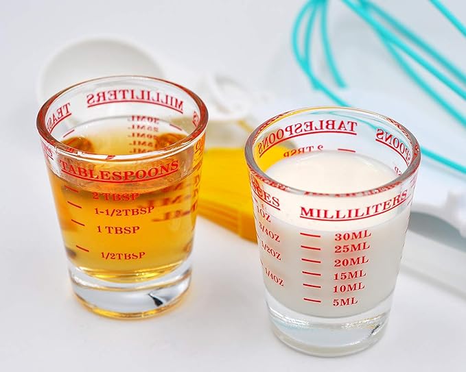 DS. DISTINCTIVE STYLE Shot Glasses Measuring Cup 2 Pieces Liquid Heavy Glass 30 Milliliter Scaled Measuring Glass for Liquid (Red, 30ml)
