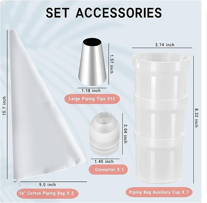 16 PCS Large Piping Tips Set, Stainless Steel frosting tips with Reusable cotton piping bag and auxiliary cup, Cake Decorating Tips Set for Cake Decorating, Cupcakes, Cookies, DlY pastries