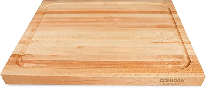 CONSDAN Hard Maple Wood Cutting Board for Kitchen, USA Grown Hardwood, 16 x 12, with Invisible Inner Handle, Prefinished with Food-Grade Oil, Suitable for Kitchen Edge Grain, 1-1/2" Thick