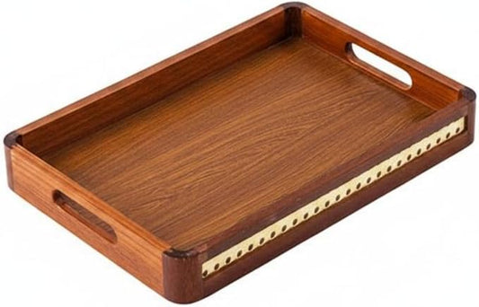 Wooden Tray with Handles Metal Handle Wooden Serving Tray Home, Grid Wooden Handle, Small 30 23 5cm