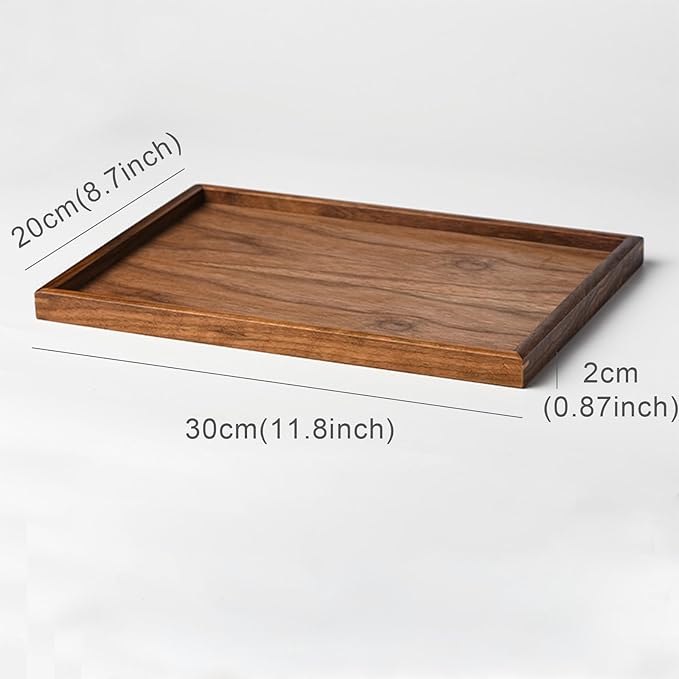 Black Walnut Wood Serving Tray, 11.8 x 7.8 Inches Rectangular Wooden Decorative Platter for Kitchen, Coffee Table and Home Decor