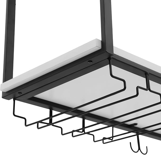 Hanging Wine Rack with Glass Holder and Shelf Metal Ceiling Bar Wine Glass Rack Industrial Wall Mounted Floating Shelve Perfect for Bar Cafe Kitchen Restaurant