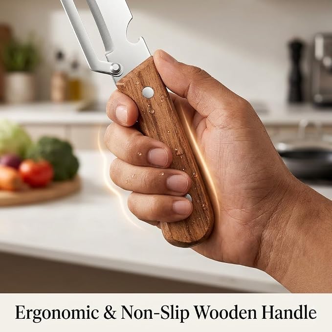 2Pcs Premium Vegetable Peeler with Wooden Handle and Bottle Opener,Multi-Functional Vegetable Peeler for Kitchen, 2-In-1 Stainless Steel Kitchen Tool, for Fruit Veggie, Includes Bottle Opener (2 in 1)