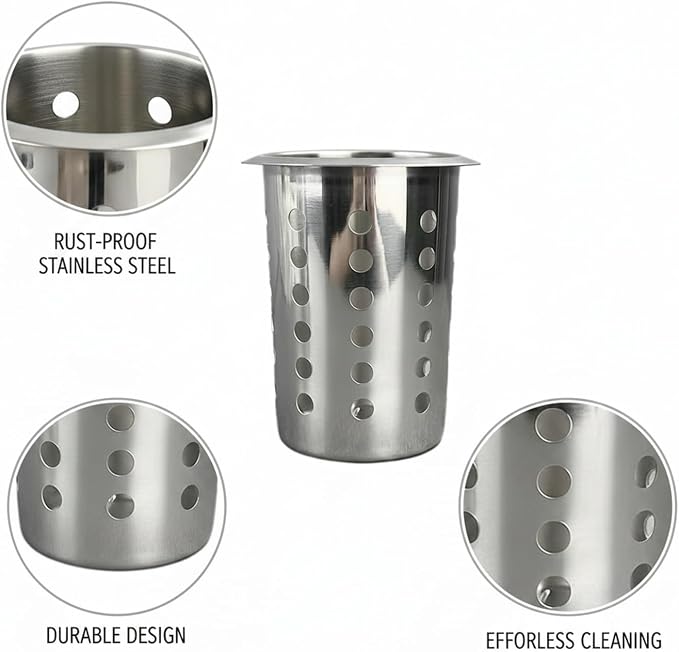 Stainless Steel Utensil Crock for Kitchen Countertop, Rust-Resistant Cutlery Holder for Spatulas and Spoons, Easy to Clean Storage Container